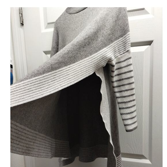 ChicWish SEE MEASUREMENTS Oversized Gray Striped Sleeve Slit Sides Sweater - Picture 4 of 5